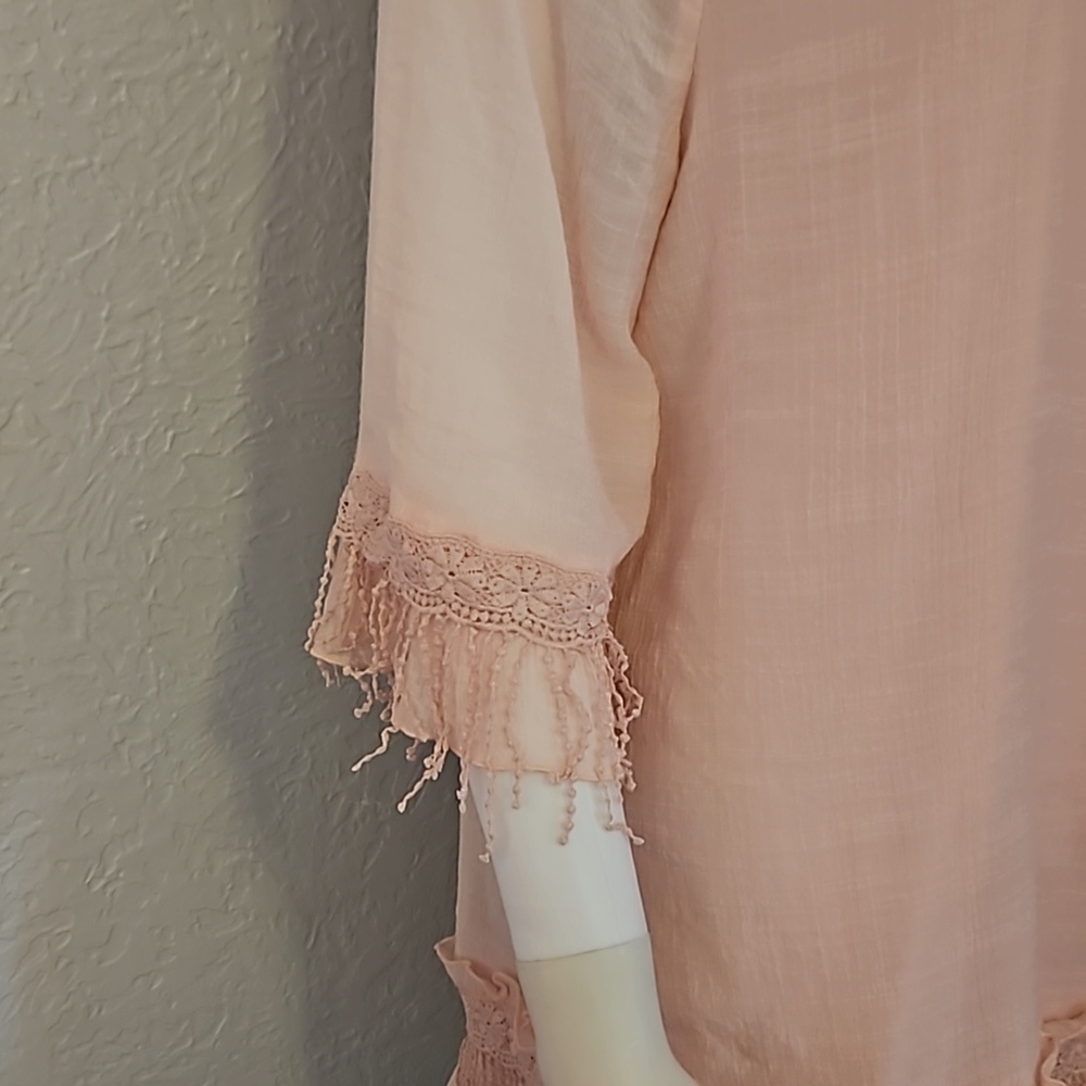 INDIGO SOUL Soft Pink Ruffle Fringe Tunic Micro Mini Fairycore Dress XL - Picture 5 of 10